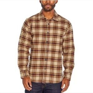 Eddie Bauer Men's 100% Cotton Bristol Flannel Shirt Khaki Plaid M